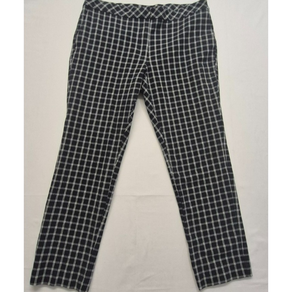 J Jill Womens Black White Plaid‎ Premium Bi Stretch Flat Front Ankle Pants sz 10